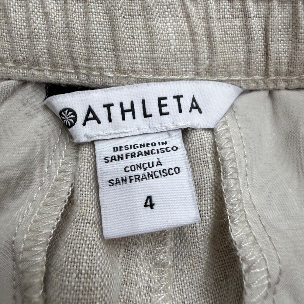Athleta Womens Natural Linen Utility Shorts Adjustable Waist Size 4 Scandi - Picture 5 of 9